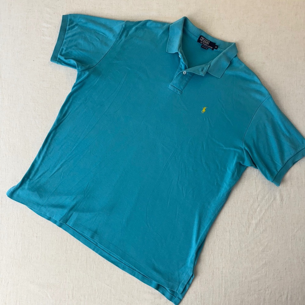 Polo Ralph Lauren Mens XL Teal Blue Short Sleeve Yellow Pony Polo Shirt Cotton